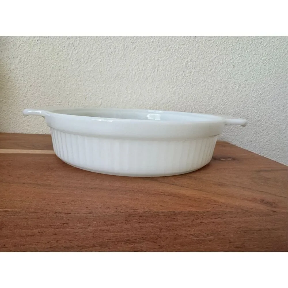 Anchor Hocking Fire King 1 qt white ribbed pie tart dish kitchen baking vintage